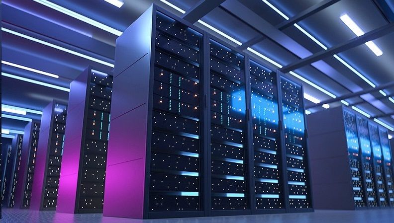 Rows of server racks in a data centre